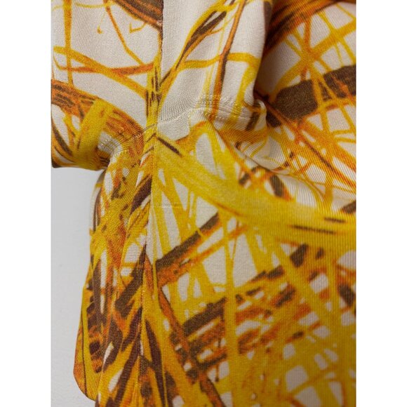 Akris Grass Print Silk Cardigan Sweater Yellow Straw Hay Stripe Button Down 10 - Picture 15 of 16